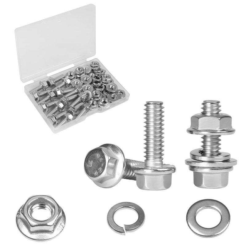Yinpecly 15 Sets 1/4-20 x 3/4" Flanged Hex Head Bolts Kits, 1/4-20 Flange Hexagon Screws and Nuts,Flat & Spring Lock Washers, 304 Stainless Steel 18-8,Fully Threaded - Image 1